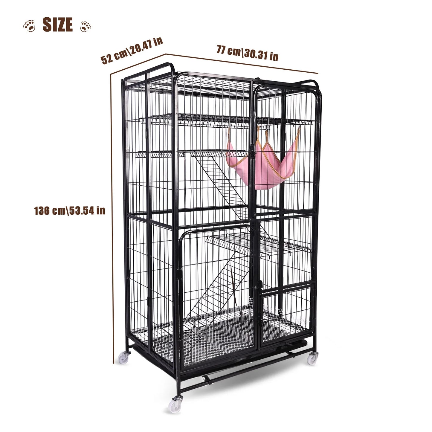 4-Tier Cat Cage Collapsible Cat Playpen with Wheels Cat Crate Metal Kennel for Indoor Cats Kitten