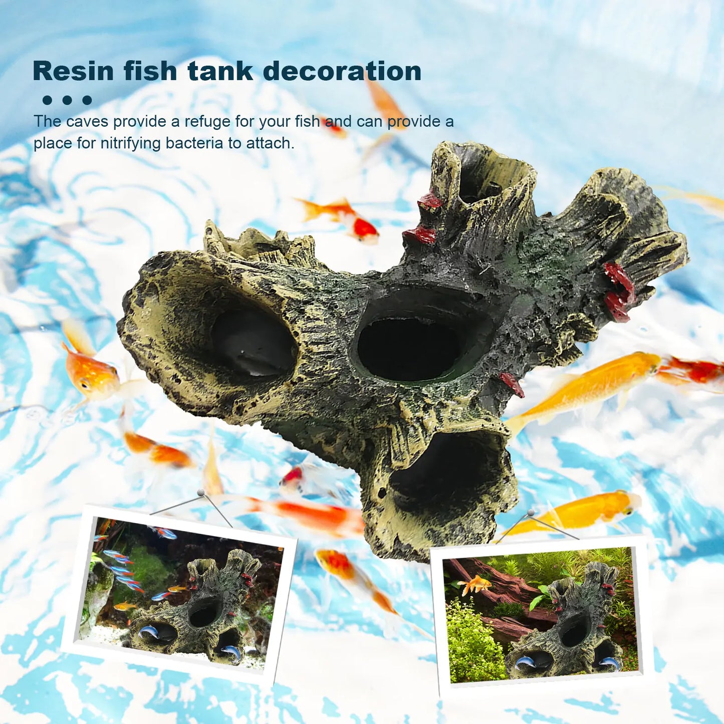 Fish Tank Escape Hole Multifunction Artificial Landscape Ornament Non-toxic Aquarium Hollow Log Decor for Fish Tank Decor