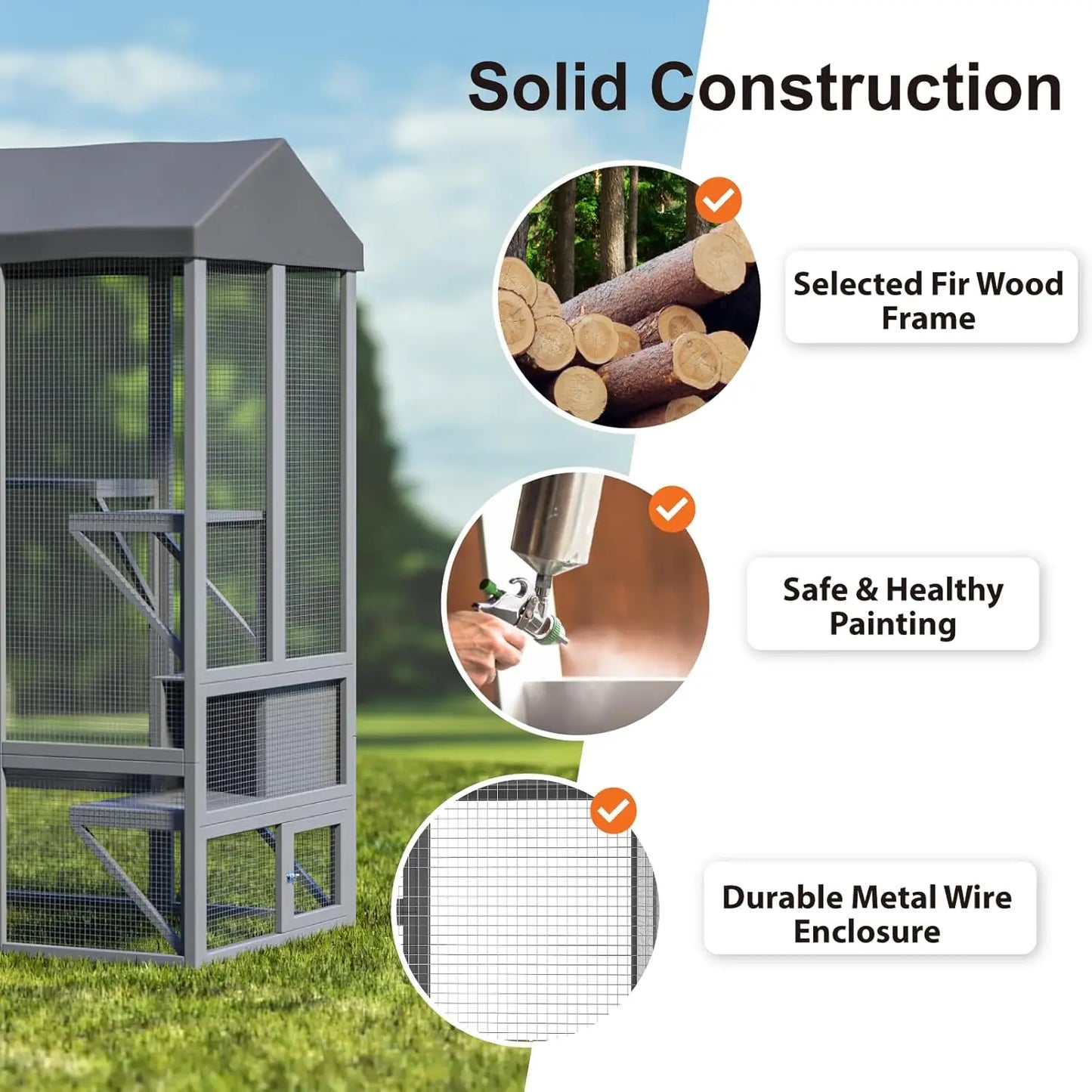72" Large Catio Outdoor Cat Enclosure, Walk-in Cat Cage  House for Multiple Indoor Outdoor Cats, Shelter 7 Platfo