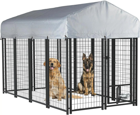 Heavy Duty Large Outdoor Dog Kennel , Escape-Proof Dog Run with Double-Latch Gate, Heat Dissipation Sunshade Cover ，Customized