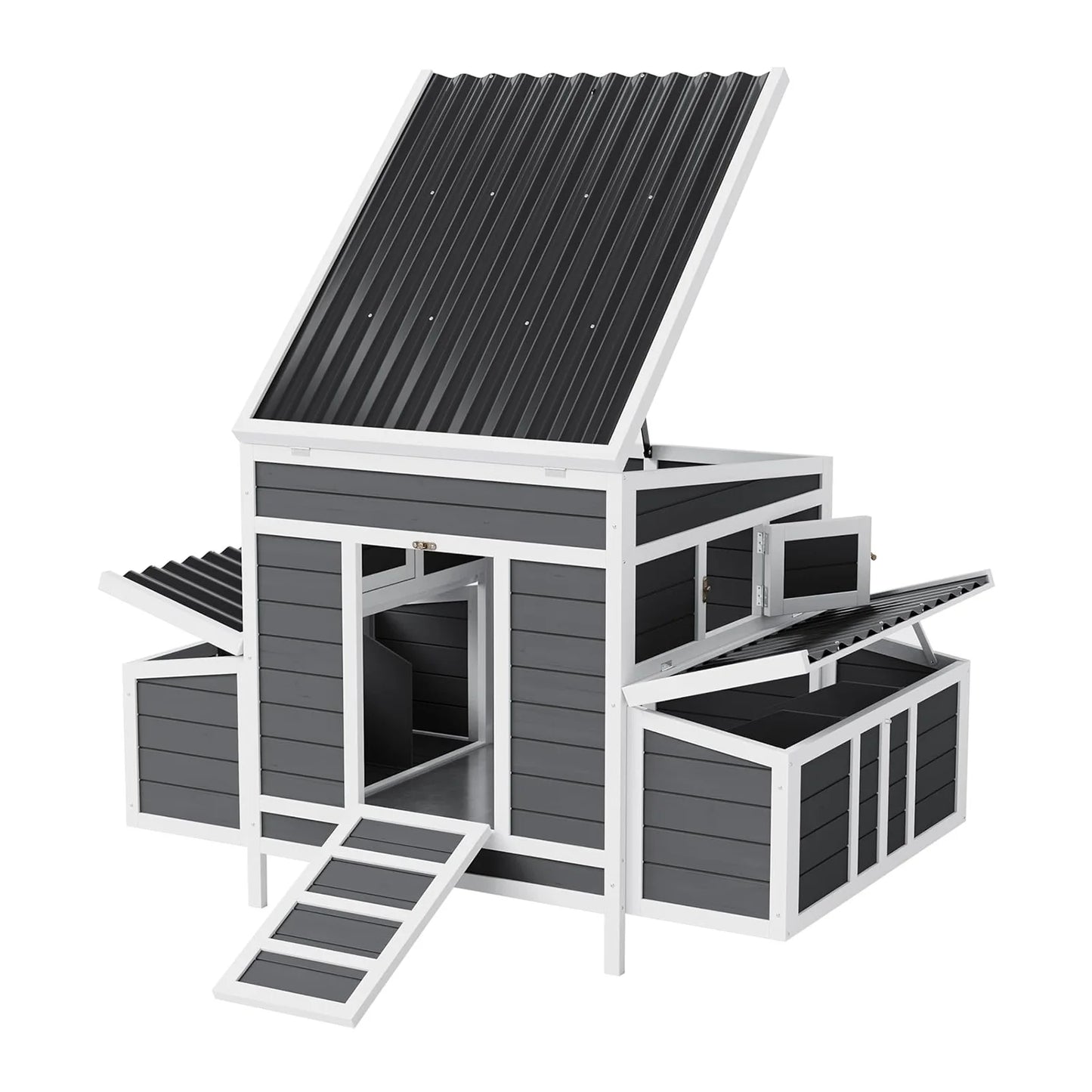 Large Wooden Chicken Coop For 4-6 Chickens 2 Nesting Boxes Pull-Out Tray & No-Slip Ramp Weatherproof Backyard Poultry Cage