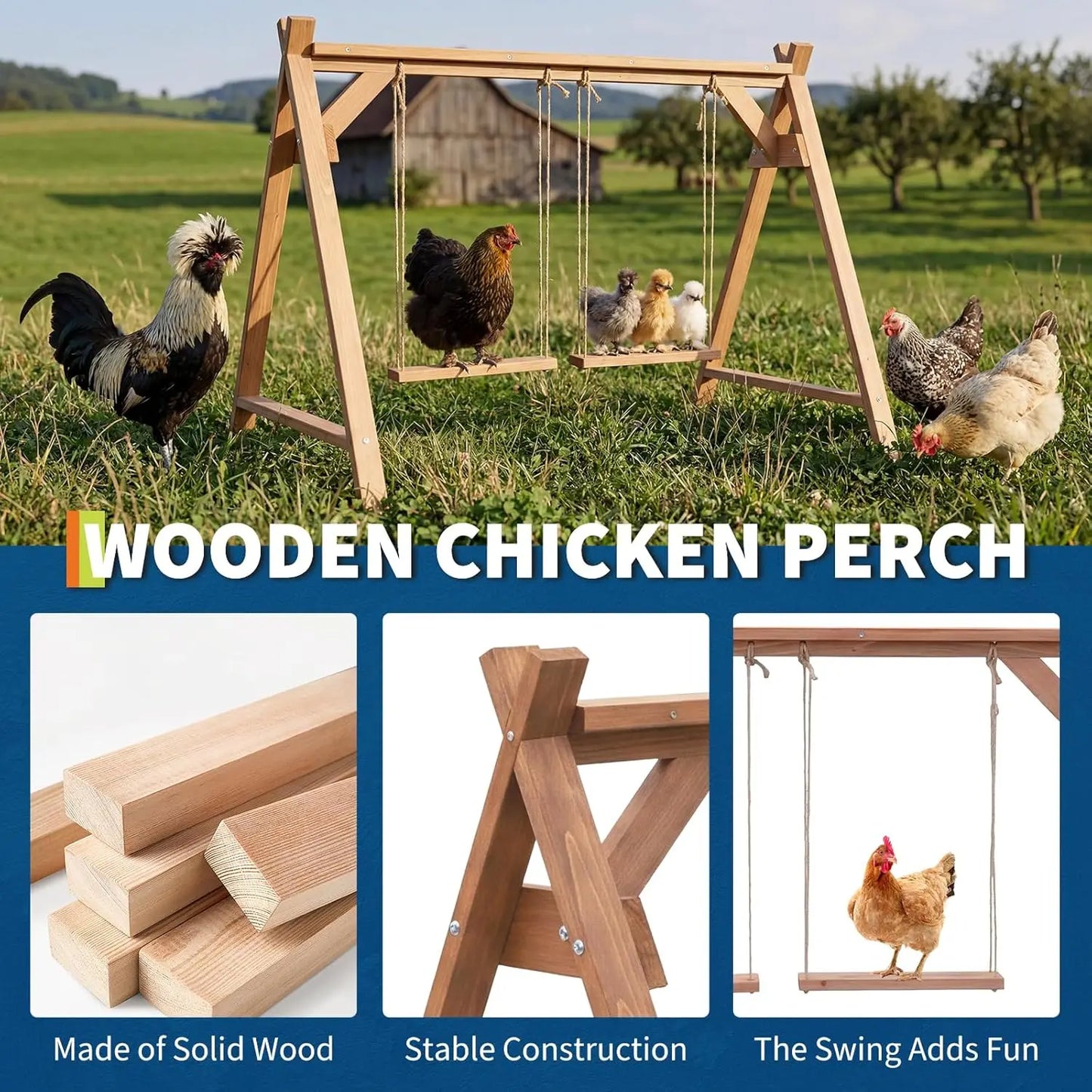 Wooden Chicken Roosting Ladder with Swing,Easy Assembly Sturdy Coop Accessory for Chickens Outdoor Promotes Healthy Exercise