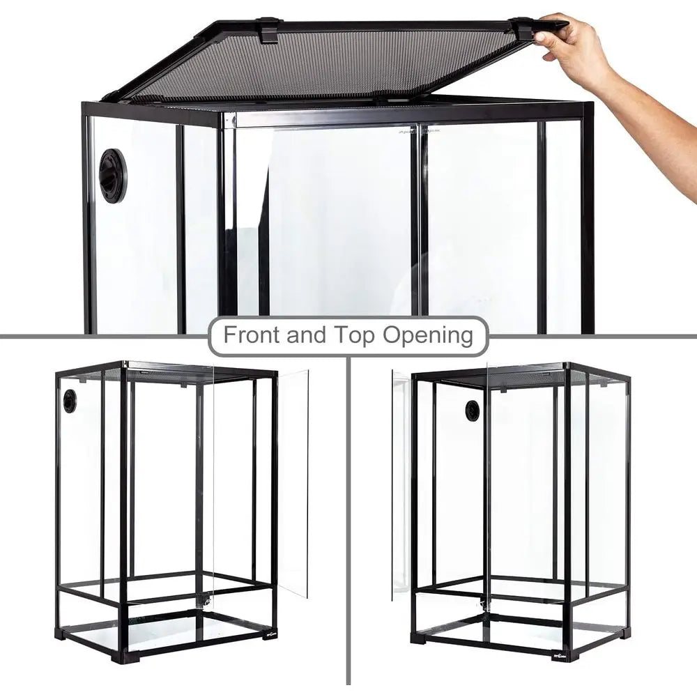 67 Gallon Tall Glass Reptile Terrarium with Double Hinged Door and Screen Ventilation for Rainforest Habitat
