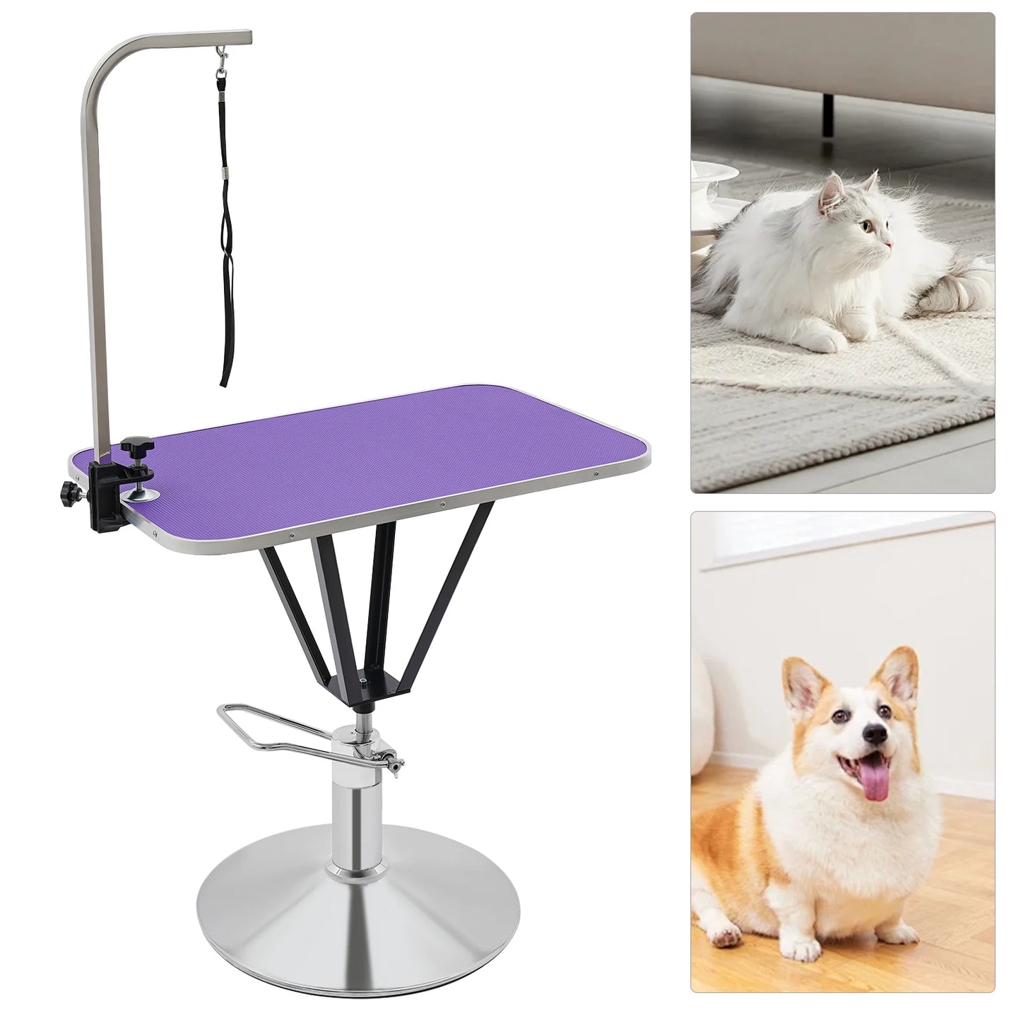 Pet Grooming Table Animal Care Table, Hydraulically Lifting Animal Care Table, 360° Tabletop Swivel Angle Animal Care Table