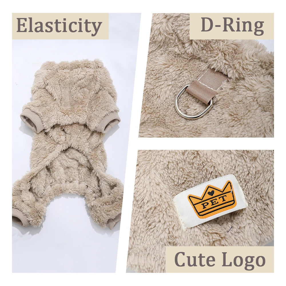 Warm Pet Clothes Winter Soft Solid Puppy Jumpsuits For Small Medium Dogs Cats With D-ring Pullover Overall Chihuahua Costume