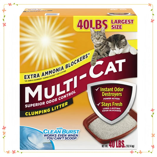 2-Pack Multi-Cat Clumping Litter 40lb, Superior Odor Control with Clean Burst Scent for Cats