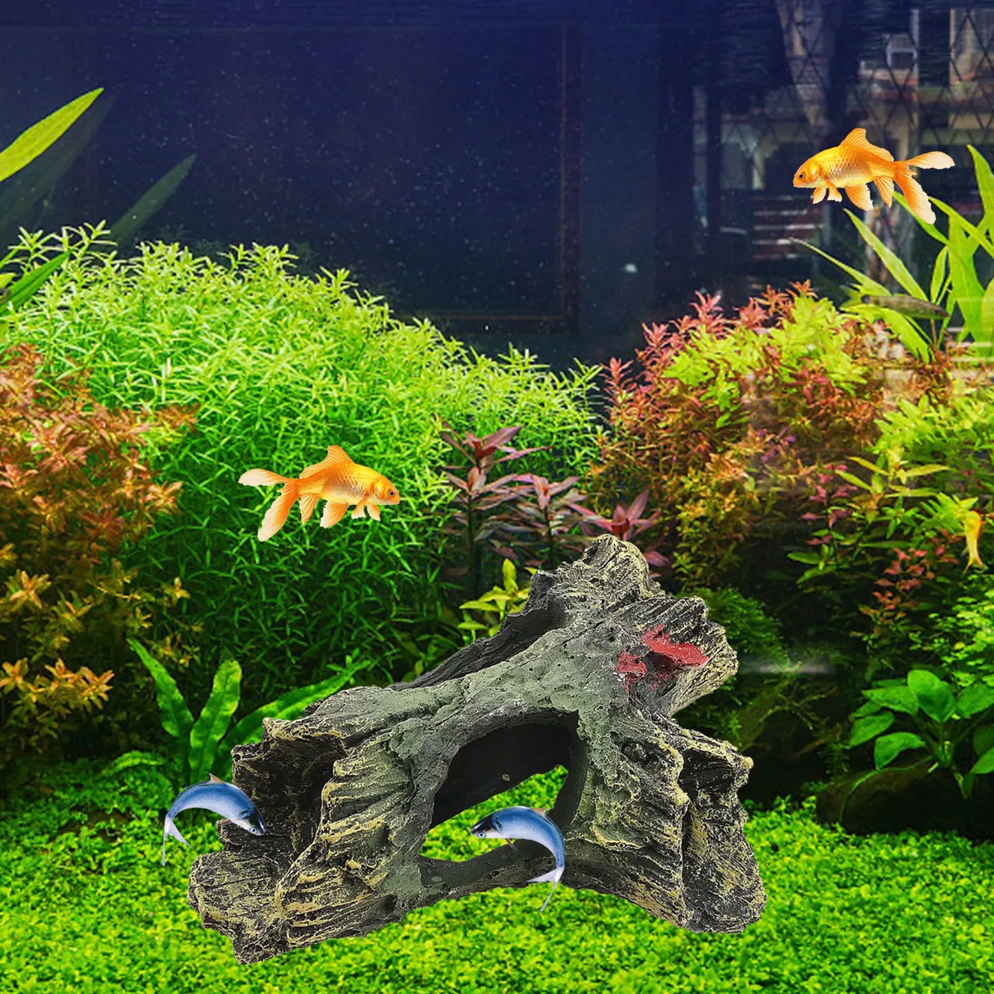 Fish Tank Escape Hole Multifunction Artificial Landscape Ornament Non-toxic Aquarium Hollow Log Decor for Fish Tank Decor