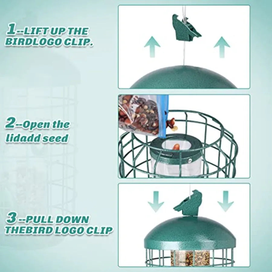 Caged Bird Feeder for Outside Large Squirrel Proof Metal Bird Feeders 3 Lbs Wild Bird Feeder Hanging Outdoors Tube Feeders with