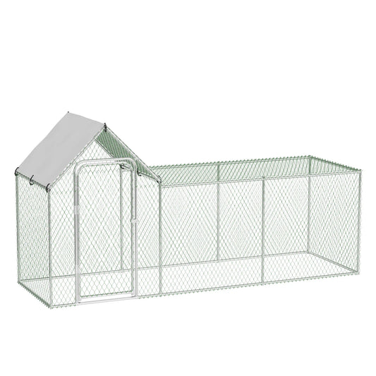 Large Walk-in Metal Chicken Coop,Outdoor Enclosure with Waterproof Anti-UV Canopy Standing Poultry Cage for Hens Rabbit Duck Run