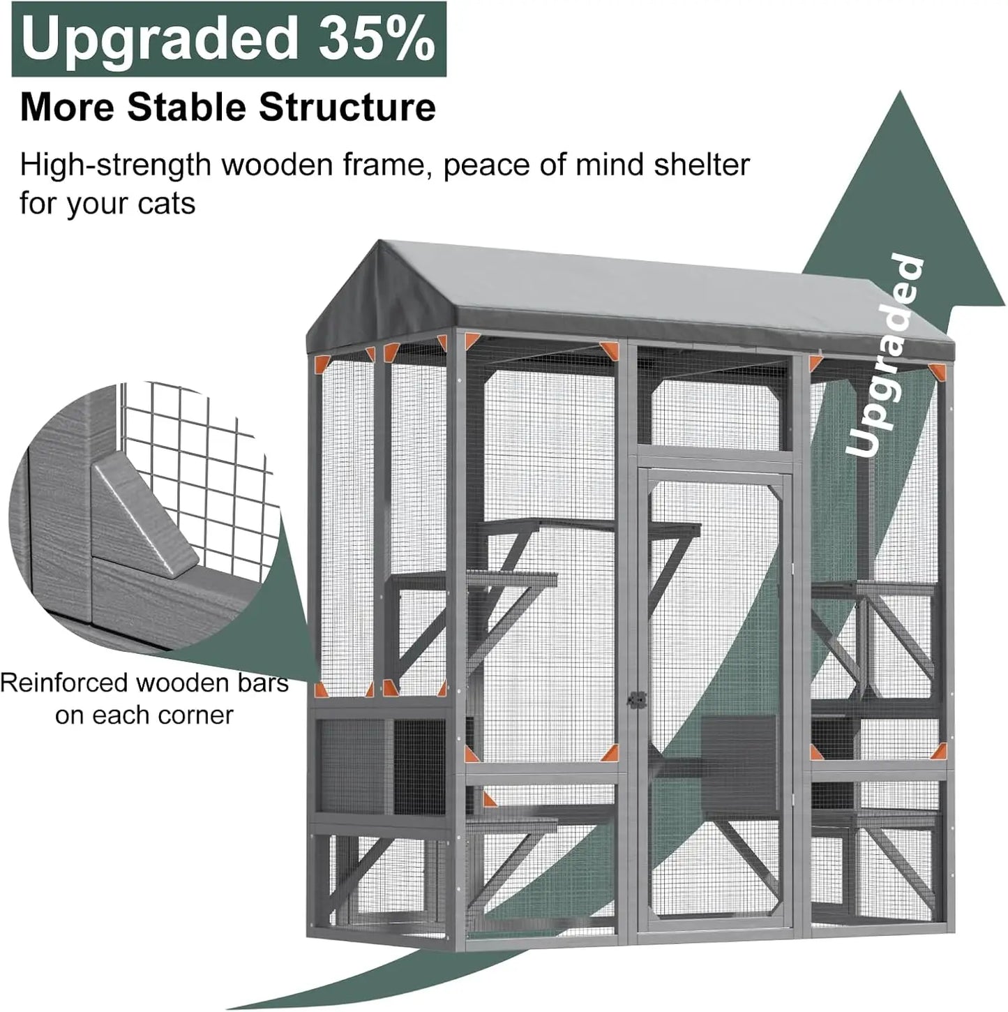 72" Large Catio Outdoor Cat Enclosure, Walk-in Cat Cage  House for Multiple Indoor Outdoor Cats, Shelter 7 Platfo
