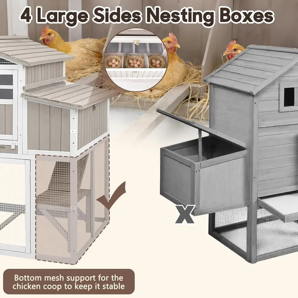 Extra Large Wooden Chicken Coop with Dual Runs or 6–10 Chickens, 2-Tier Elevated Hen House with Nesting Boxes, Expandable Conted