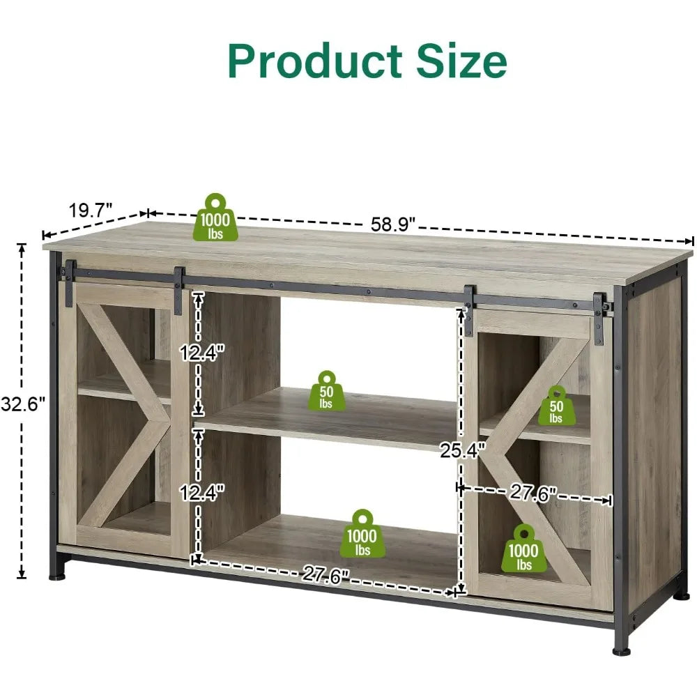 55-75 Gallon Fish Tank Stand, Aquarium Stand with Sliding Barn Door & Cabinet for Fish's Tank Accessories Storage, Heavy Duty