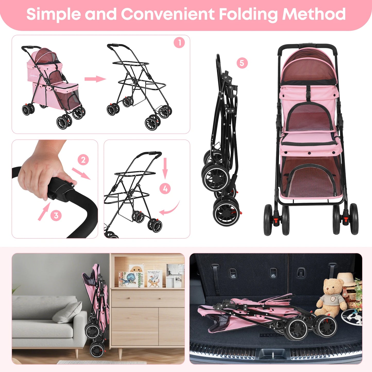 Double Pet Stroller for Dogs and Cats,Cat Strollers for 2 Cats,Double Dog Stroller for 2 Small Medium Dogs