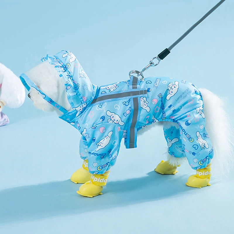 Cinnamoroll Pet Raincoat Waterproof Hood Rain Jacket for Dogs of all Sizes - Keep Your Pup Dry and Stylish
