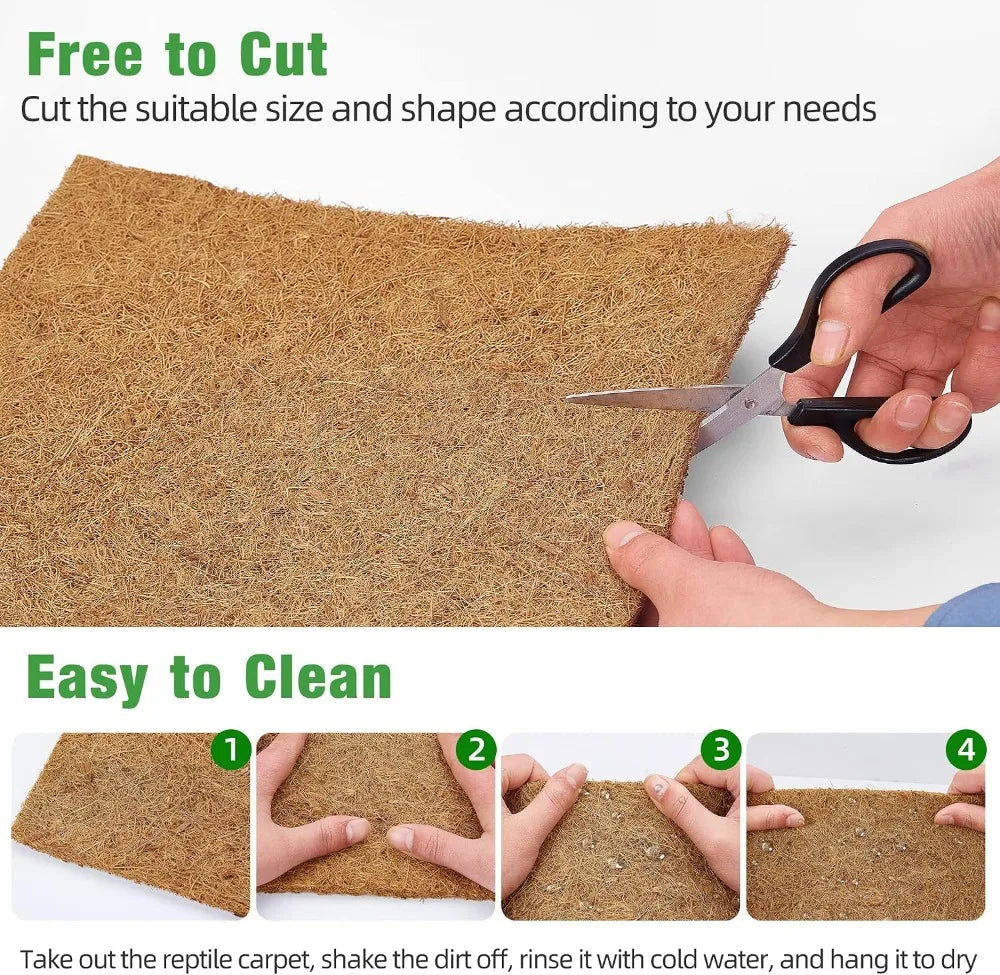 10 Pcs Natural Coconut Fiber Reptile Carpet, 12x12 inch Terrarium Liner Mat for Bearded Dragon, Lizard, Snake, Turtle, Gecko Substrate Bedding