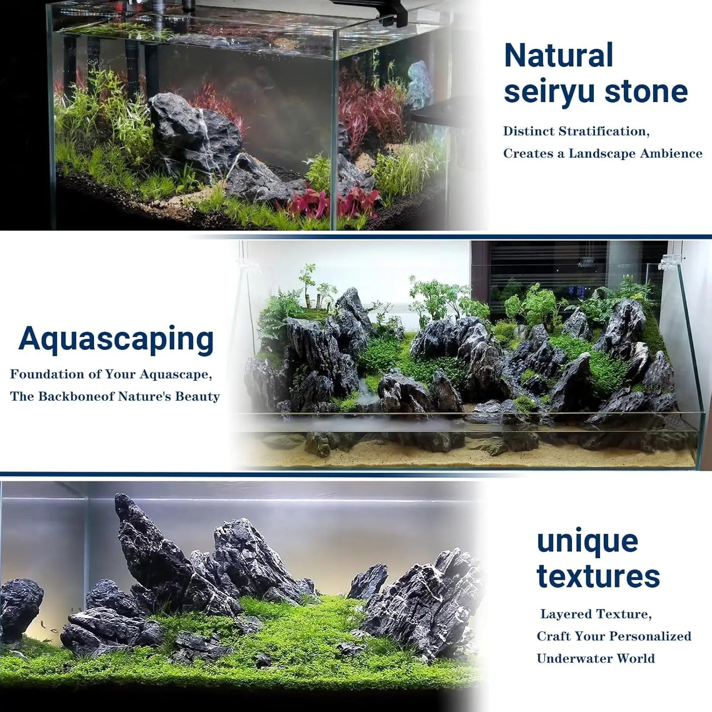 Natural Seiryu Stone Rocks for Aquariums, Fish Tank Decor, Landscaping Model - 20lb (2-8 inch)