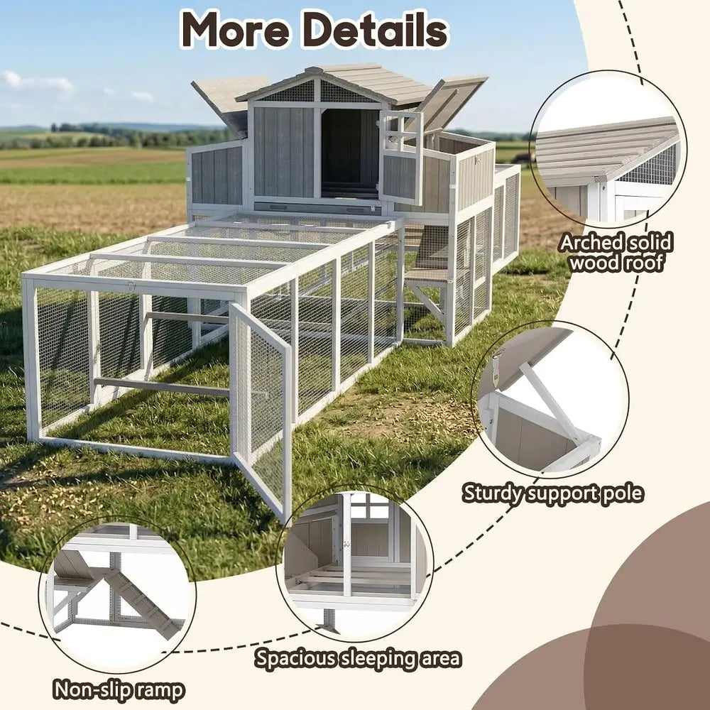 Extra Large Wooden Chicken Coop with Dual Runs or 6–10 Chickens, 2-Tier Elevated Hen House with Nesting Boxes, Expandable Conted
