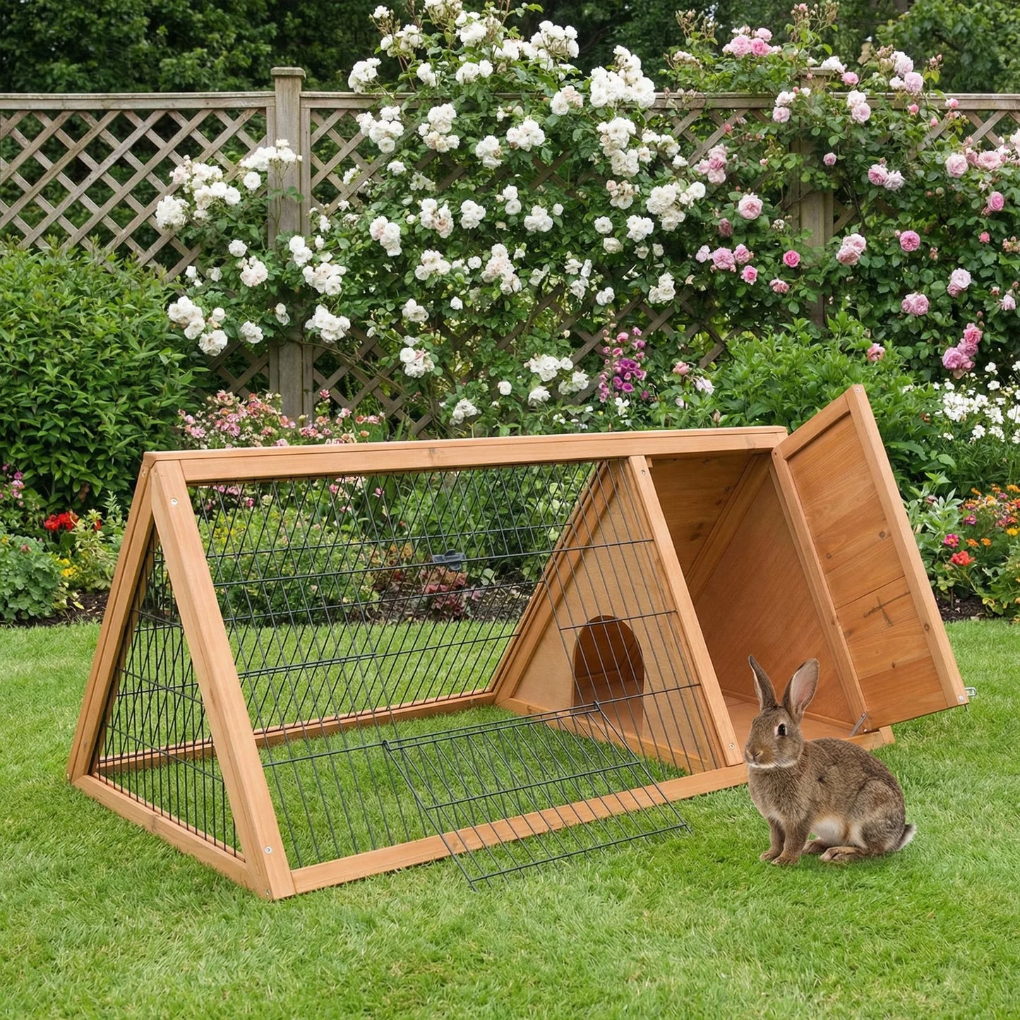 Rabbit Hutch Outdoor, Wooden Chicken Coop with Run, Brown