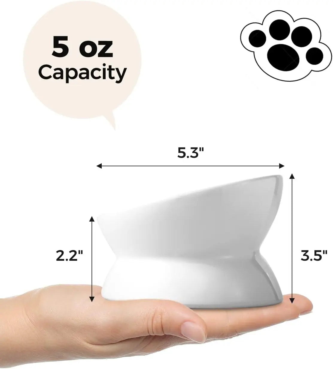 Elevated Cat Food Bowl, 5 Oz Ceramic Raised and Tilted Water Bowl, Anti Vomiting and Protect Pets' Spines Dishes for Small Dog,