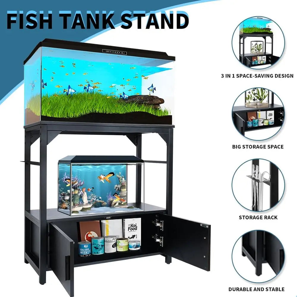 Aquarium Stand 20-29 Gallon, 29 Gallon ish Tank Stand with Aquarium Tools Organizer, 3 Tier Breeder Tank Stand with Storage Cabi