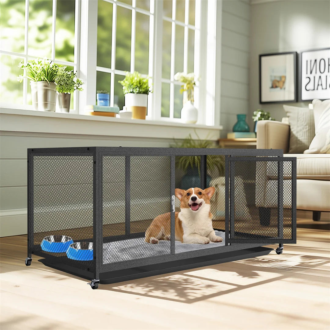 Outdoor Heavy Duty Metal Chicken Coop Poultry Cage with Anti-UV Cover, Feeding Door & Wheels for Duck Rabbits