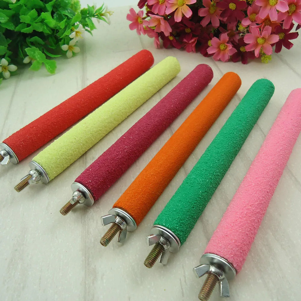 Bird Claw Beak Grinding Bar 1 piece of random color  Parrot Perching Station Platform Portable Wooden Alloy for Little Bird Myna