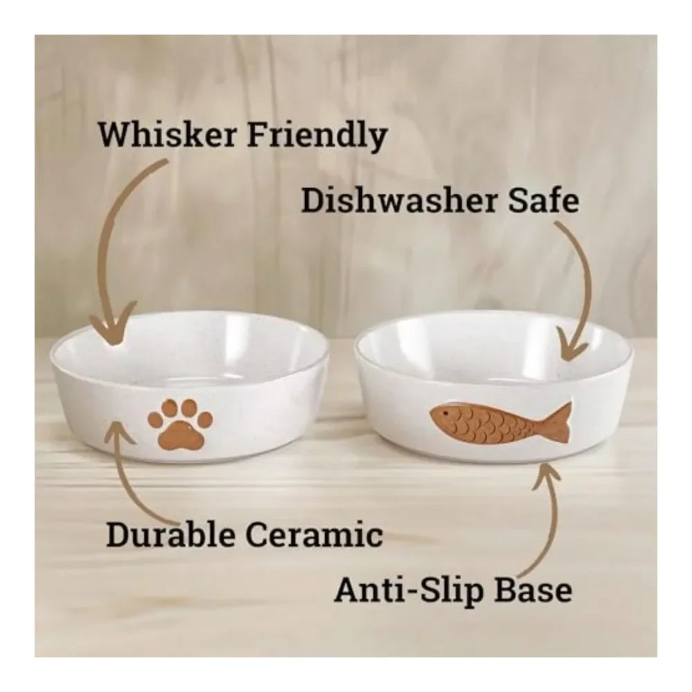 Dog Supplies Dogs Accessories Cat Bowls Whisker Friendly Ceramic Cat Bowl Set Of 2 Cute Designs With AntiSlip Bases Dishwasher A
