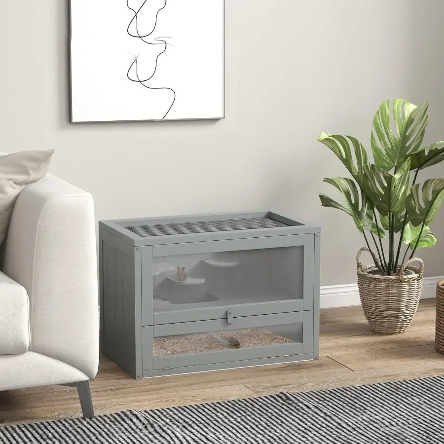2Level Hamster Cage Mice and Rat House Small Animal Habitat for Guinea Pigs Chinchillas with Openable Top Front Door Shelf and