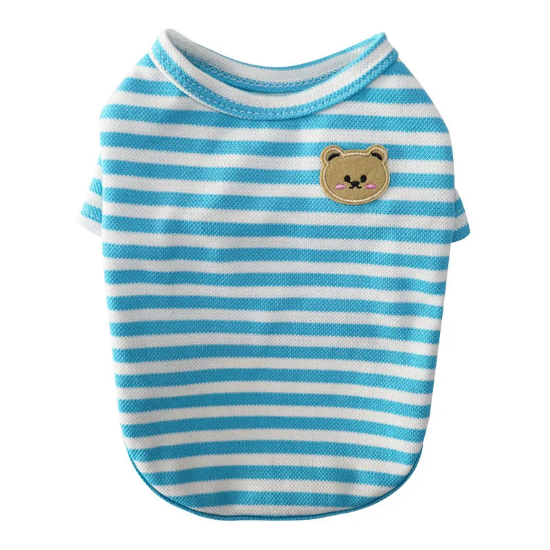 Summer Pet Clothes Bear Print Stripe T-Shirt French Bulldog Bichon Vests Luxury Dog Clothing Cat Thin shirts Dog Costume