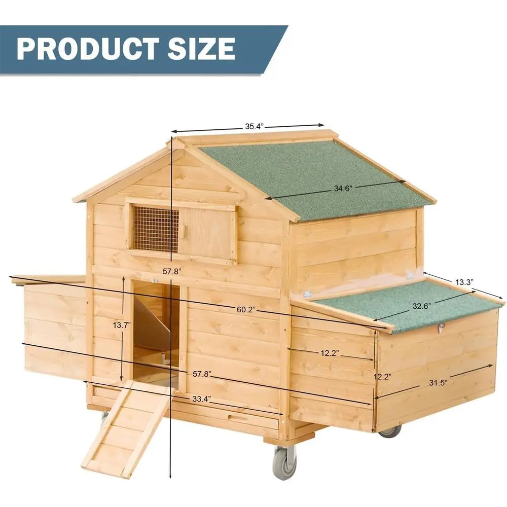 Chicken Coop on Wheels, Large Mobile Wooden Hen House or 4-6 Chickens, Outdoor Poultry Cage with Nesting Box, Chicken House or O