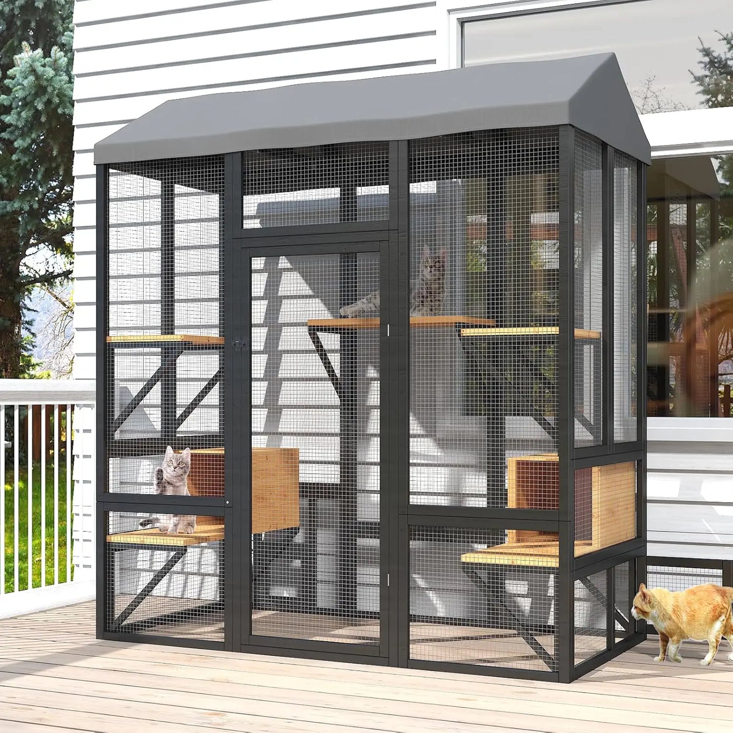 72" Large Catio Outdoor Cat Enclosure, Walk-in Cat Cage  House for Multiple Indoor Outdoor Cats, Shelter 7 Platfo