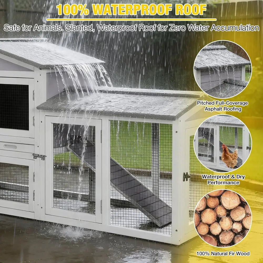 Chicken Coop or 2 Chickens, Wooden Duck House Outdoor Hen House Poultry Quail Cage-Expandable Design