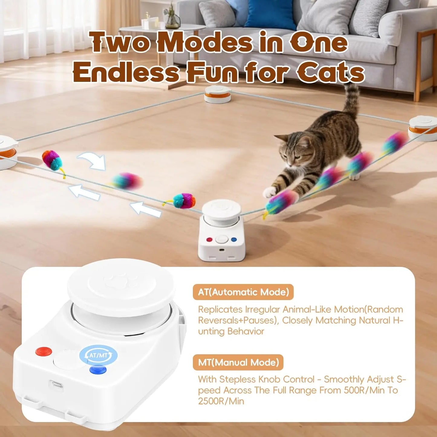 Interactive Cat Toy for Indoor Cats – Automatic Moving & Enrichment Toy for Indoor Cats/Kitten, Auto/Manual Control Cat