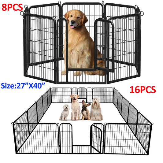 Dog Playpen with Door, Outdoor/Indoor Foldable Metal Pet Fence, Heavy Duty Puppy Exercise Pen for Yard, RV Camping, DIY Pet Cage