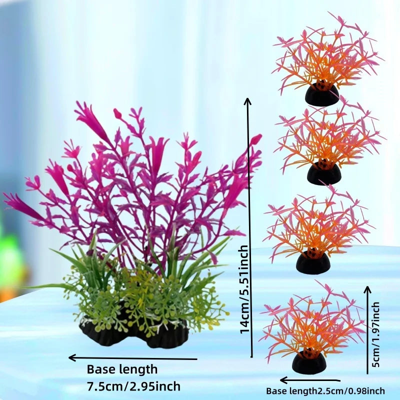 5pc Aquarium Plants Ornaments Plastic Simulation Artificial Water Grass Fish Tank Decoration Accessories