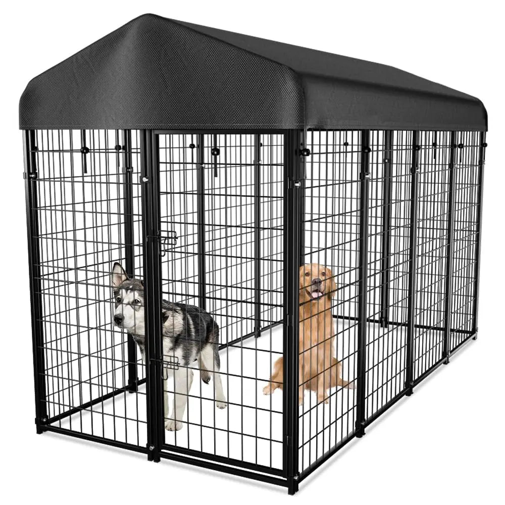 Dog Kennel Outside with Roof, 8'x6'x4' Outdoor Dog Kennels for Large Dogs, Heavty Duty Welded Dog Crate Playpen with, Custom