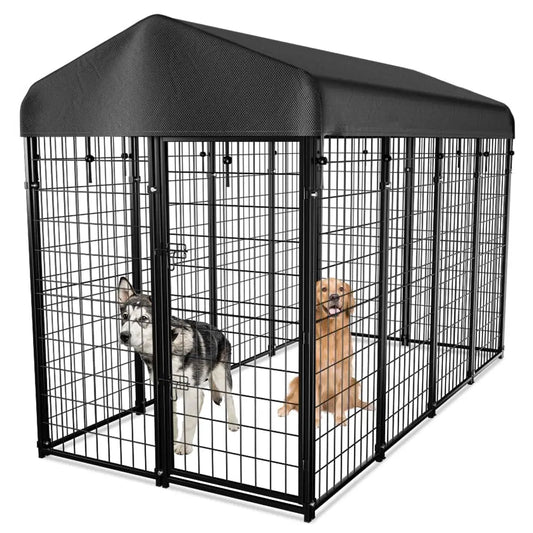 Dog Kennel Outside with Roof, 8'x6'x4' Outdoor Dog Kennels for Large Dogs, Heavty Duty Welded Dog Crate Playpen with, Custom