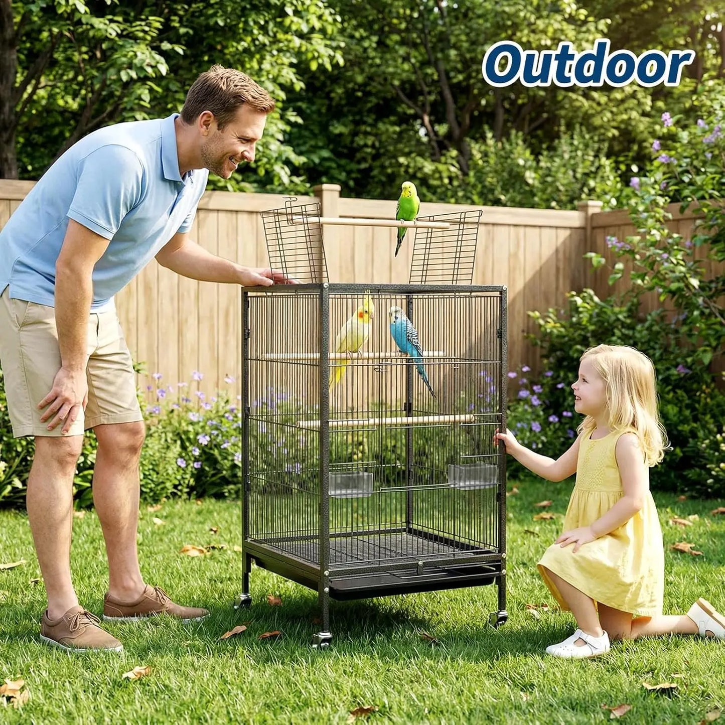 Heavy Duty Metal Bird Cage with Play Top and Rolling Stand,Spacious Flight Cage for Parakeets, Canaries, Lovebirds Easy Assembly