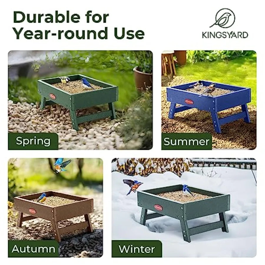 Double Suet Bird Feeder with Weatherproof Roof and Perch + Kingsyard Ground Bird Feeder for Outdoors