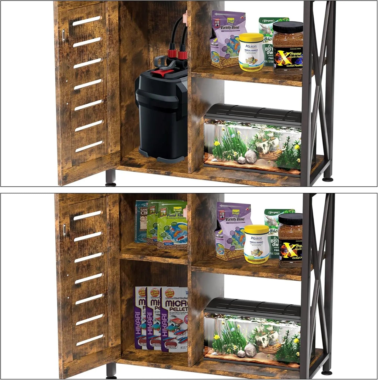 Heavy Duty Metal Fish Tank Stand for 20-29 Gallon Aquariums, Rustic Brown with Storage Cabinet, 330LBS Capacity