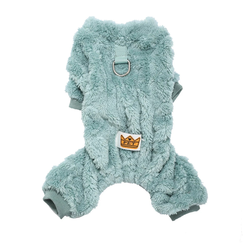 Warm Pet Clothes Winter Soft Solid Puppy Jumpsuits For Small Medium Dogs Cats With D-ring Pullover Overall Chihuahua Costume
