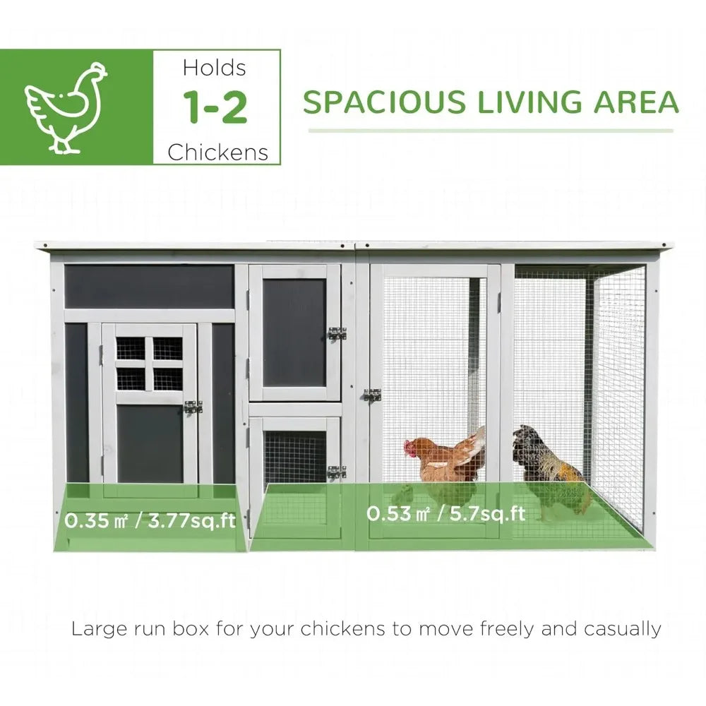 63" outdoor chicken coop wooden, chicken cage with run area, nesting box, hen house with waterproof roof, removable tray