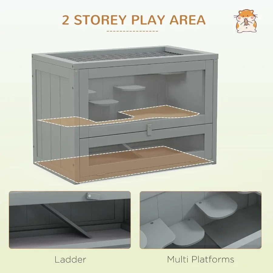 2Level Hamster Cage Mice and Rat House Small Animal Habitat for Guinea Pigs Chinchillas with Openable Top Front Door Shelf and