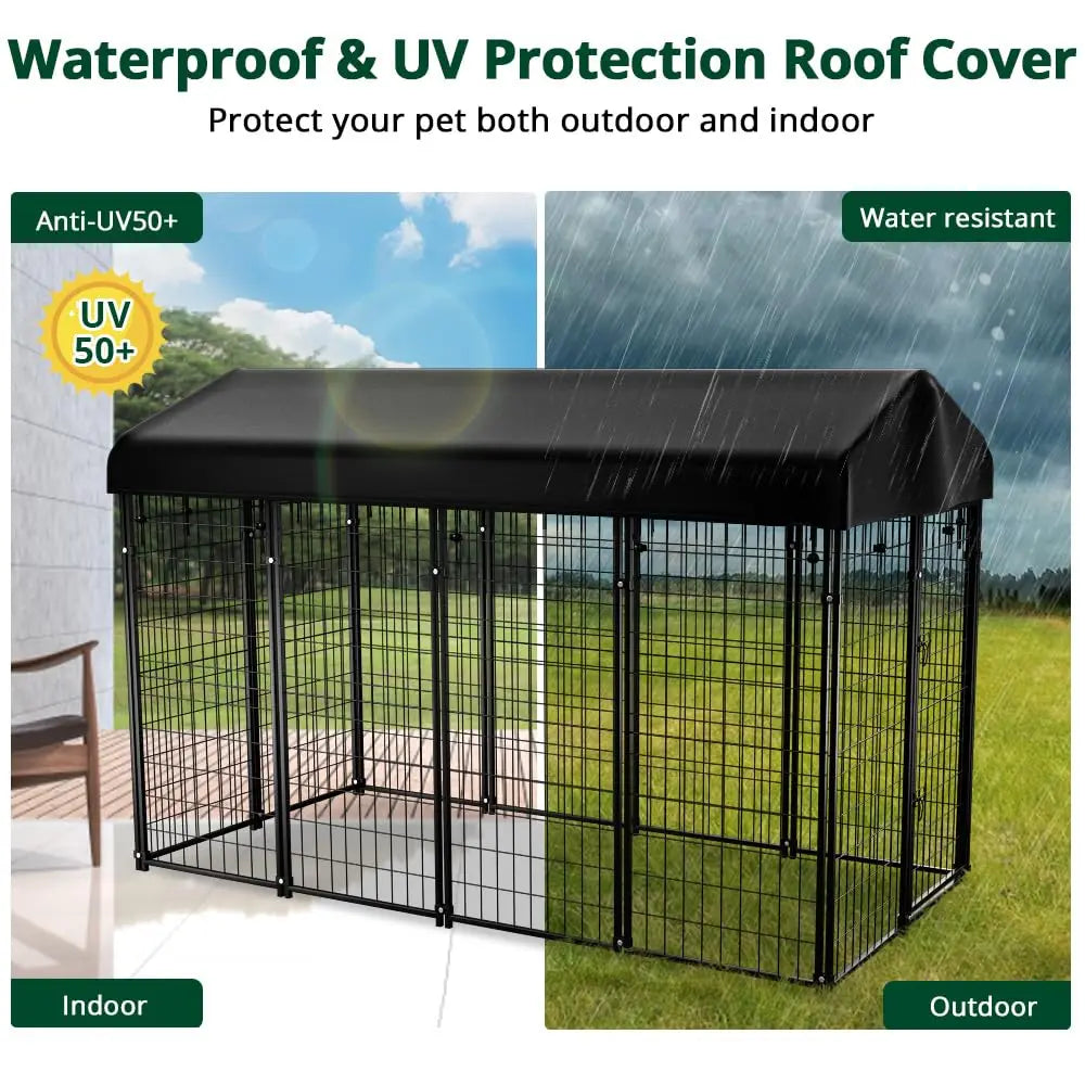 Dog Kennel Outside with Roof, 8'x6'x4' Outdoor Dog Kennels for Large Dogs, Heavty Duty Welded Dog Crate Playpen with, Custom