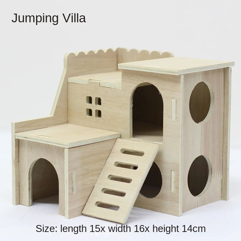 Hamster Toys Wooden Furniture Hamster Cages Wooden Running Wheels Villas Swings Wooden Nests Bite Resistant Small Houses
