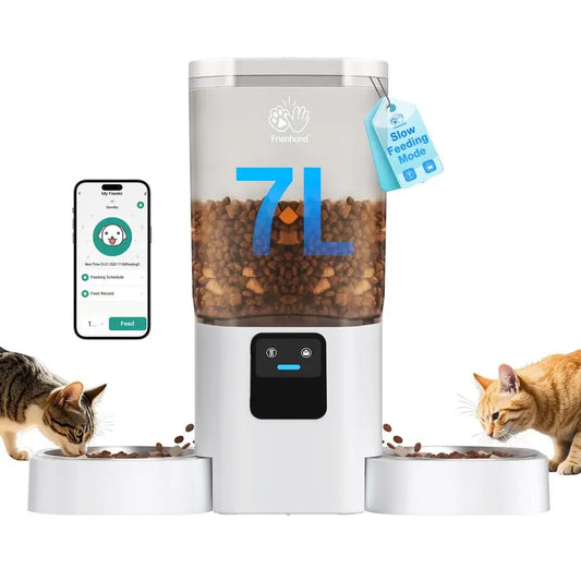 Automatic Cat Feeder 2 Cats with Slow Feed Dual Automatic Dog Feeder with 5G WiFi, Cat Food Dispenser with APP Control for Mult