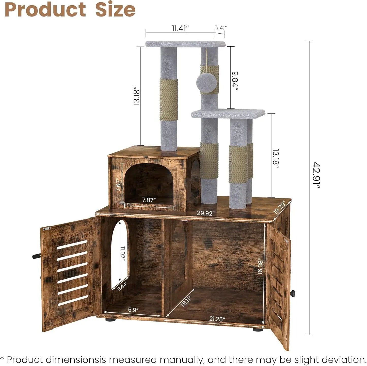 Cat Litter Box Enclosure with Cat Tree Tower 2-in-1 Hidden Pet Washroom Furniture with Scratching Post and Soft, Customized